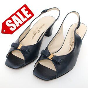 Salvatore Ferragamo Open Toe Slingback Leather Heels Sz 7.5